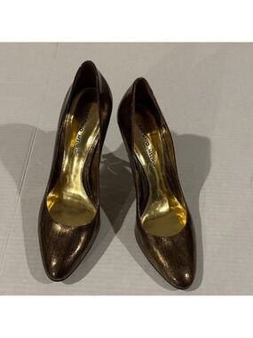 ANTONIO MELANI Metallic Brown and Gold Round Toe Pumps - Size 8.5